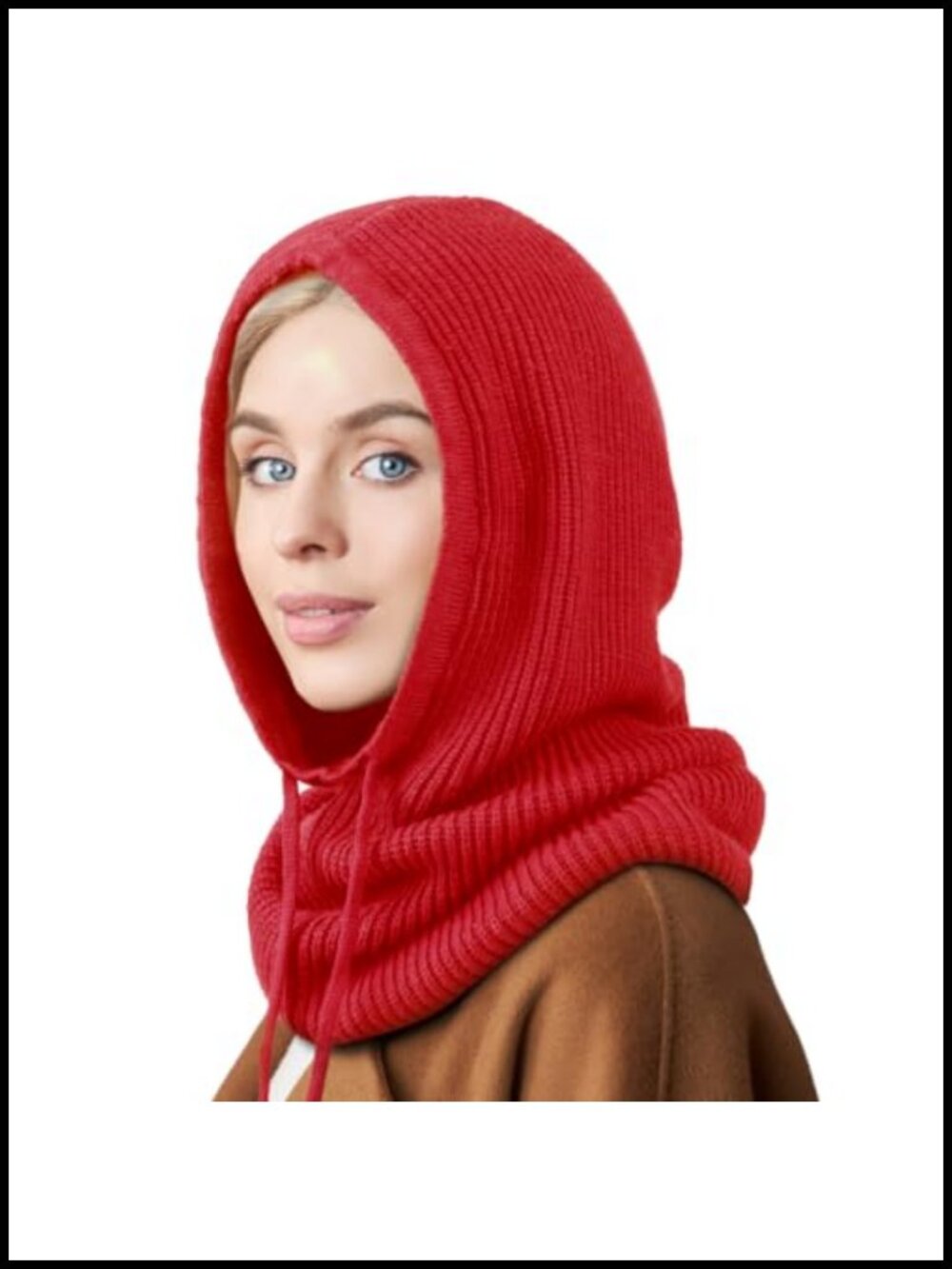 Knit Balaclava Hooded Scarf Hat Neck Warmer Adjustable Winter Women